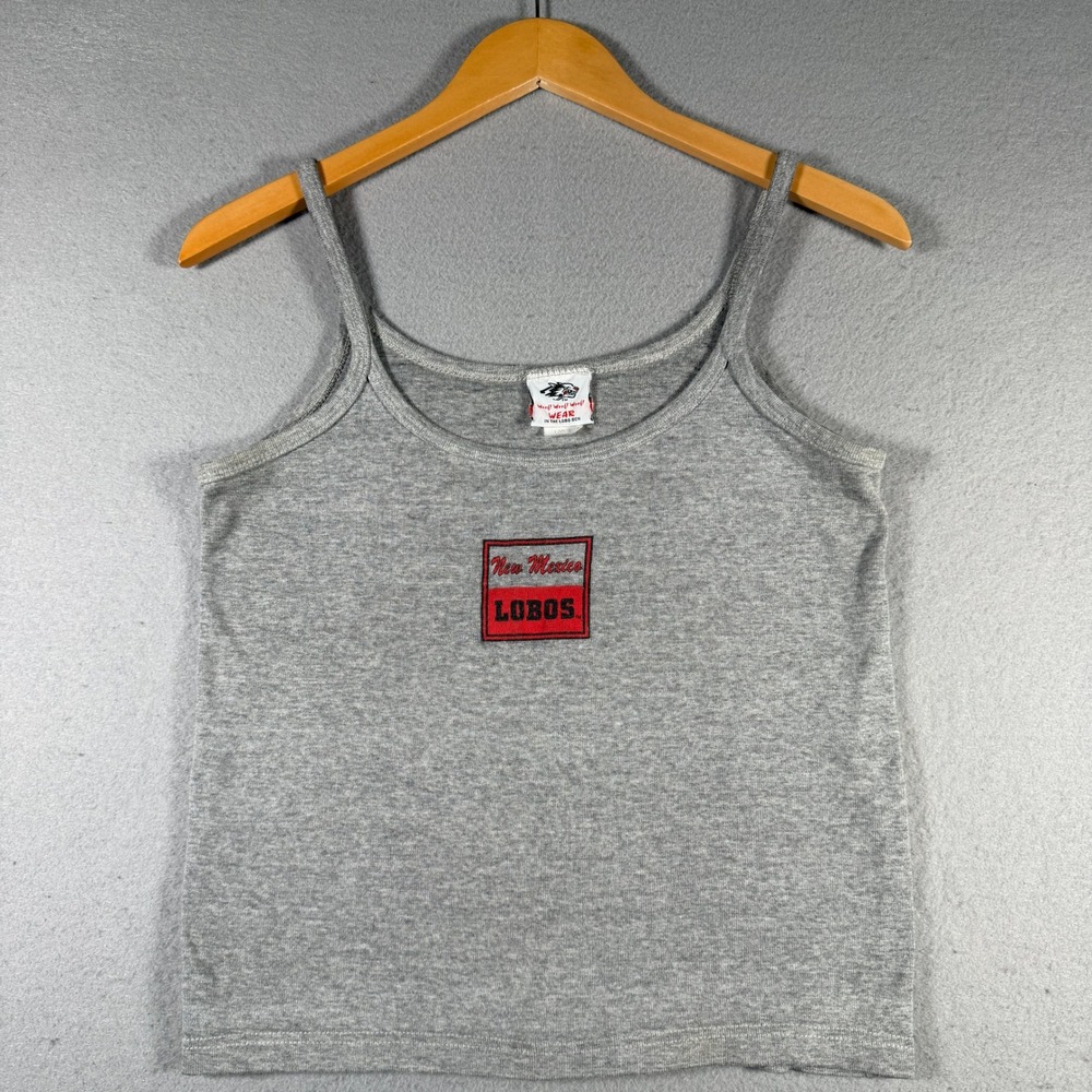 Vintage New Mexico Lobos UNM Gray Cami Tank Top Large USA Made Woof Wear